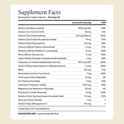 Multivitamínico ANYA para apoyo postnatal y energético
