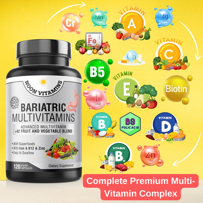 Multivitamínico bariátrico con ingredientes clave para recuperación.