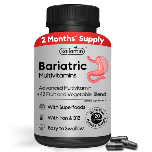 Frasco de multivitamínico bariátrico Kaitamin con cápsulas líquidas