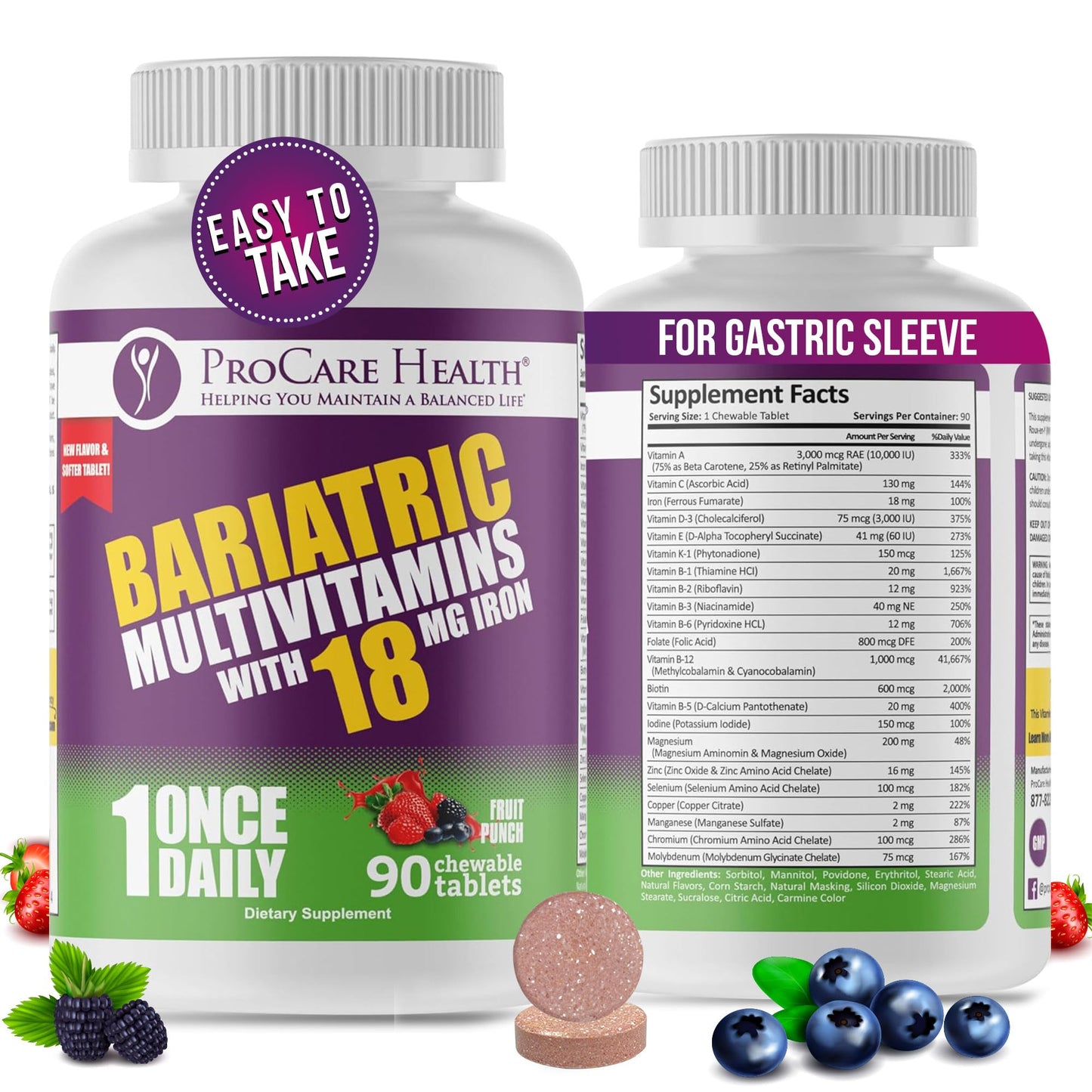multivitaminico bariátrico masticable sabor ponche de frutas con hierro