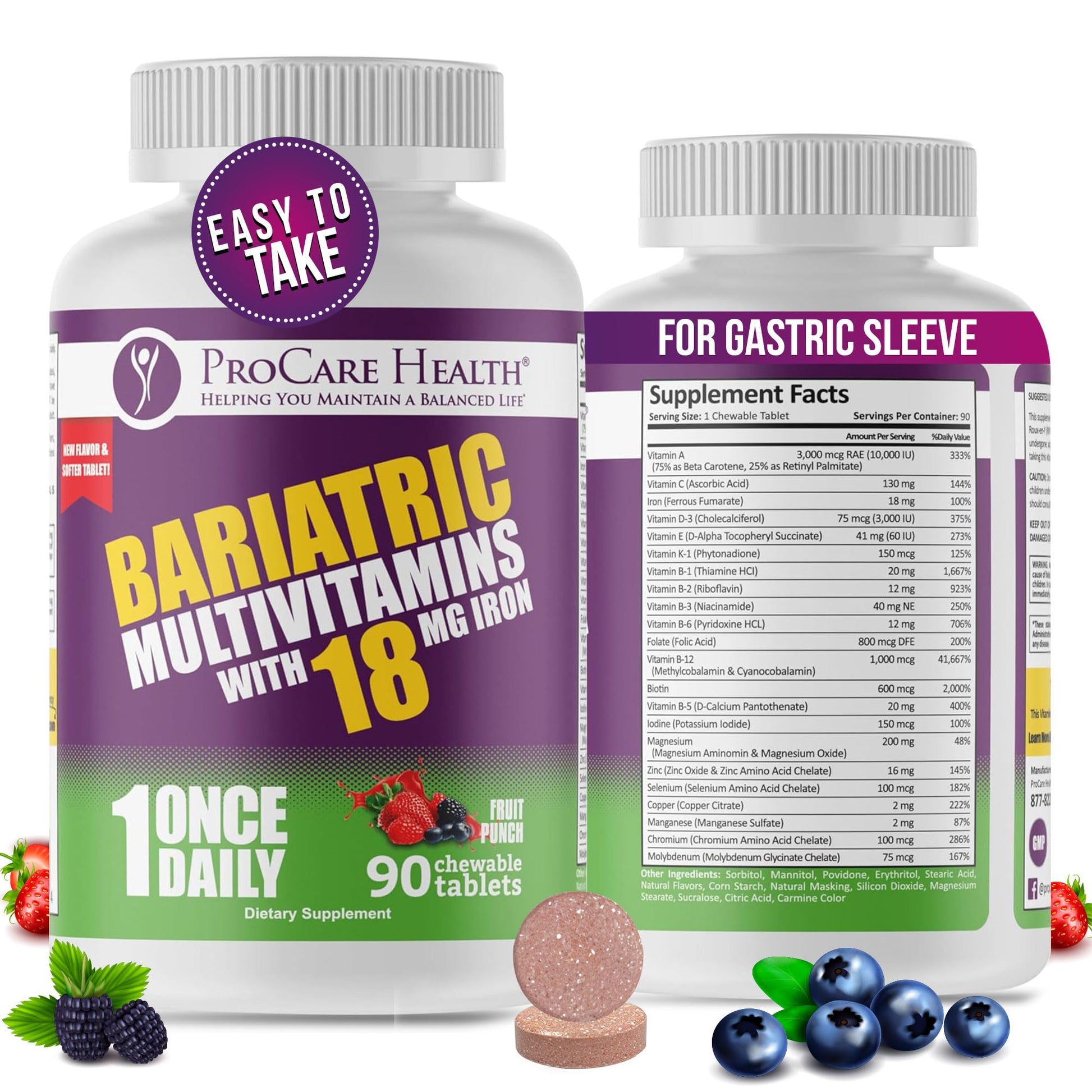 multivitaminico bariátrico masticable sabor ponche de frutas con hierro
