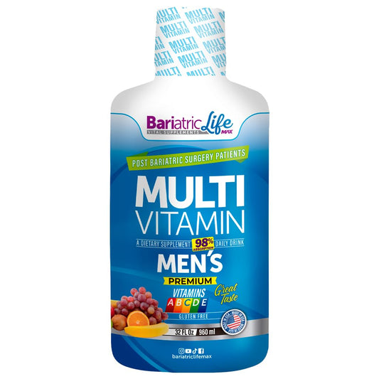 Botella de multivitamínico bariátrico para hombres diseño post cirugía bariátrica.