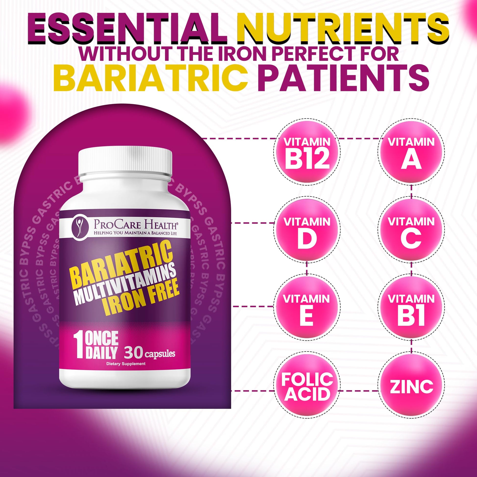 Multivitamínico bariátrico sin hierro, digestión fácil, ProCare Health