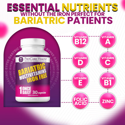 Multivitamínico bariátrico sin hierro, digestión fácil, ProCare Health