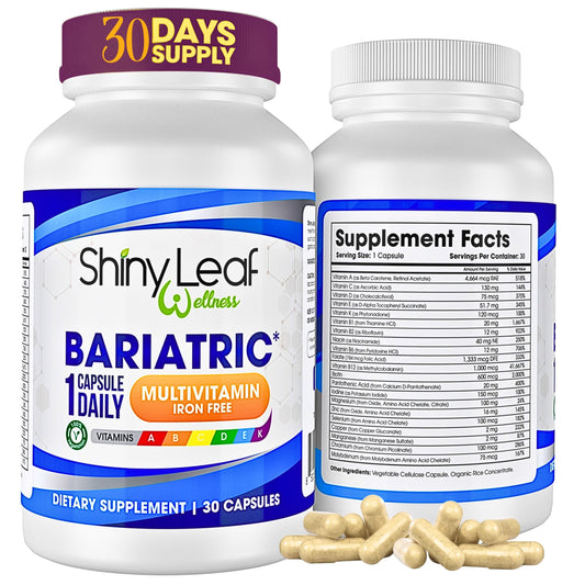 Frasco de multivitamínico bariátrico Shiny Leaf sin hierro