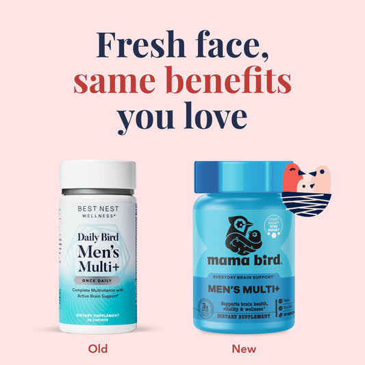 Antes y después del rebranding de multivitamínico Best Nest