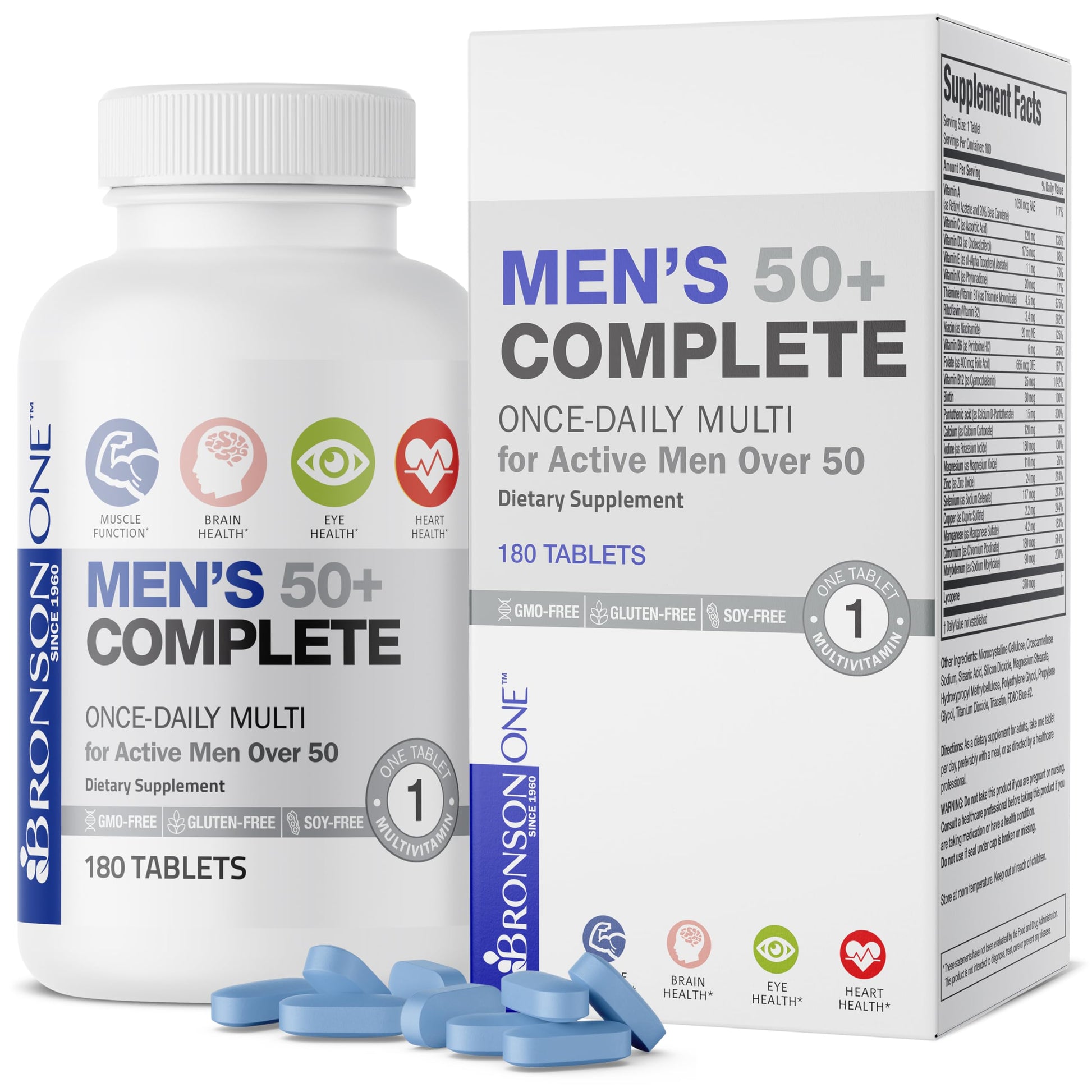 Envase de multivitamínico completo Bronson ONE para hombres mayores de 50 años
