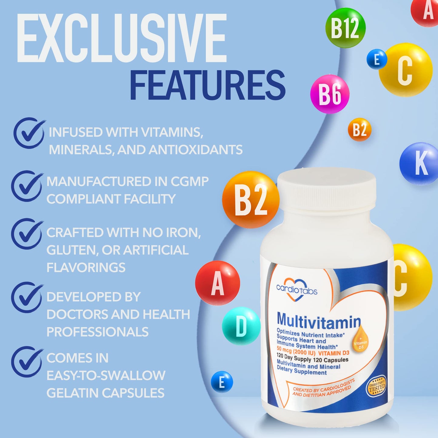 Multivitamínico Cardiotabs con vitaminas esenciales, apoyo diario.