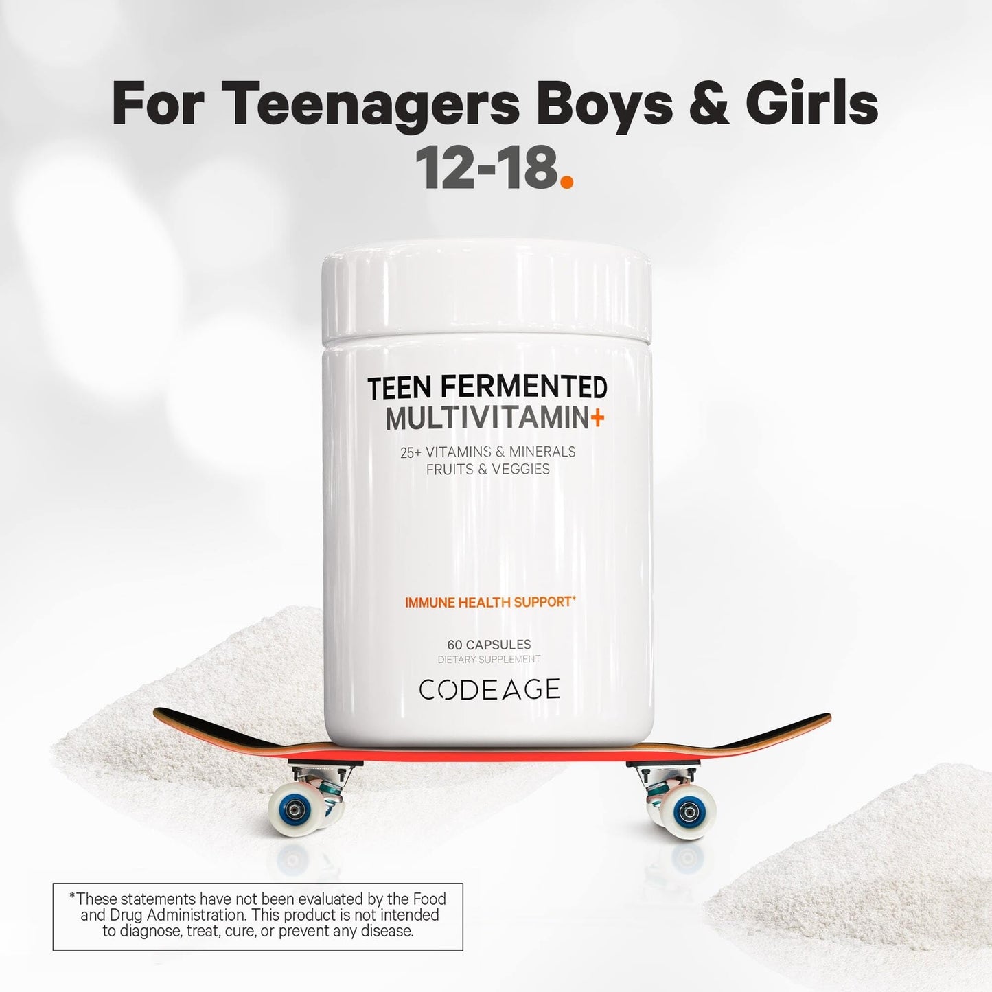 Multivitamínico Codeage para adolescentes sobre skate
