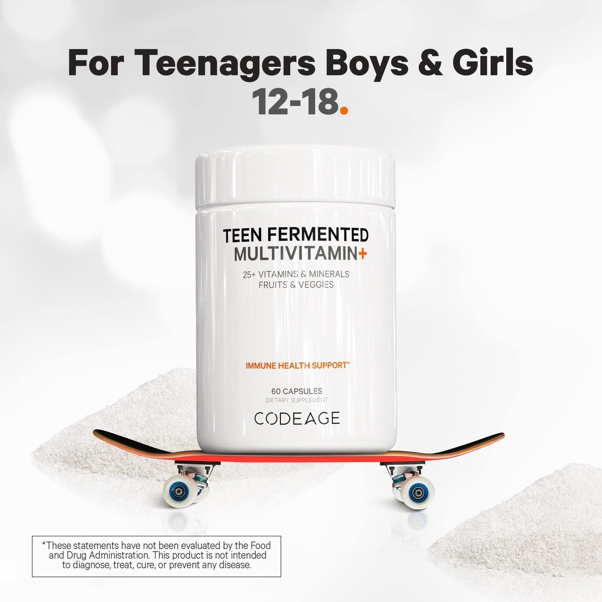 Multivitamínico Codeage para adolescentes sobre skate