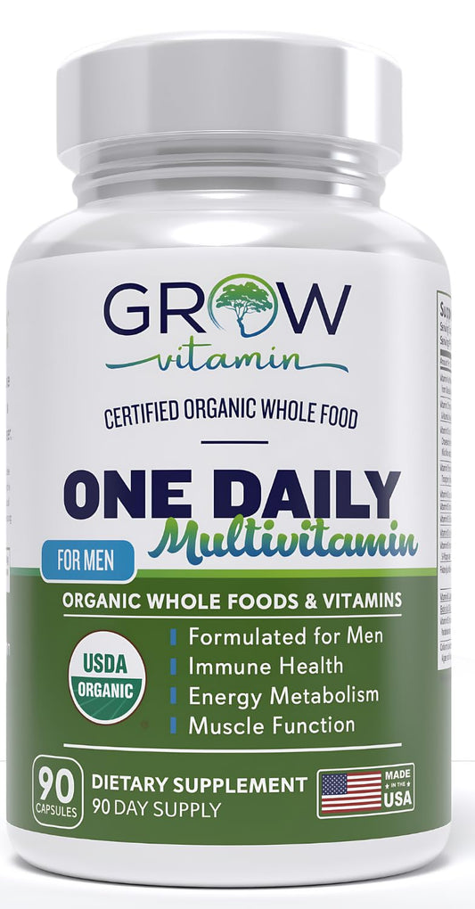 Multivitamínico diario para hombres con alimentos orgánicos.