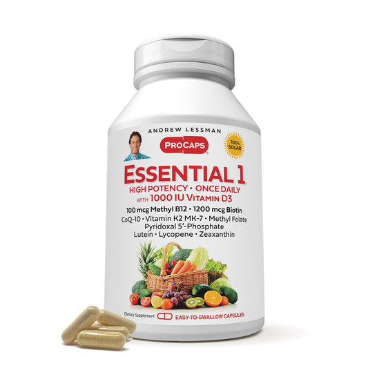 Envase de multivitamínico Essential-1 de Andrew Lessman