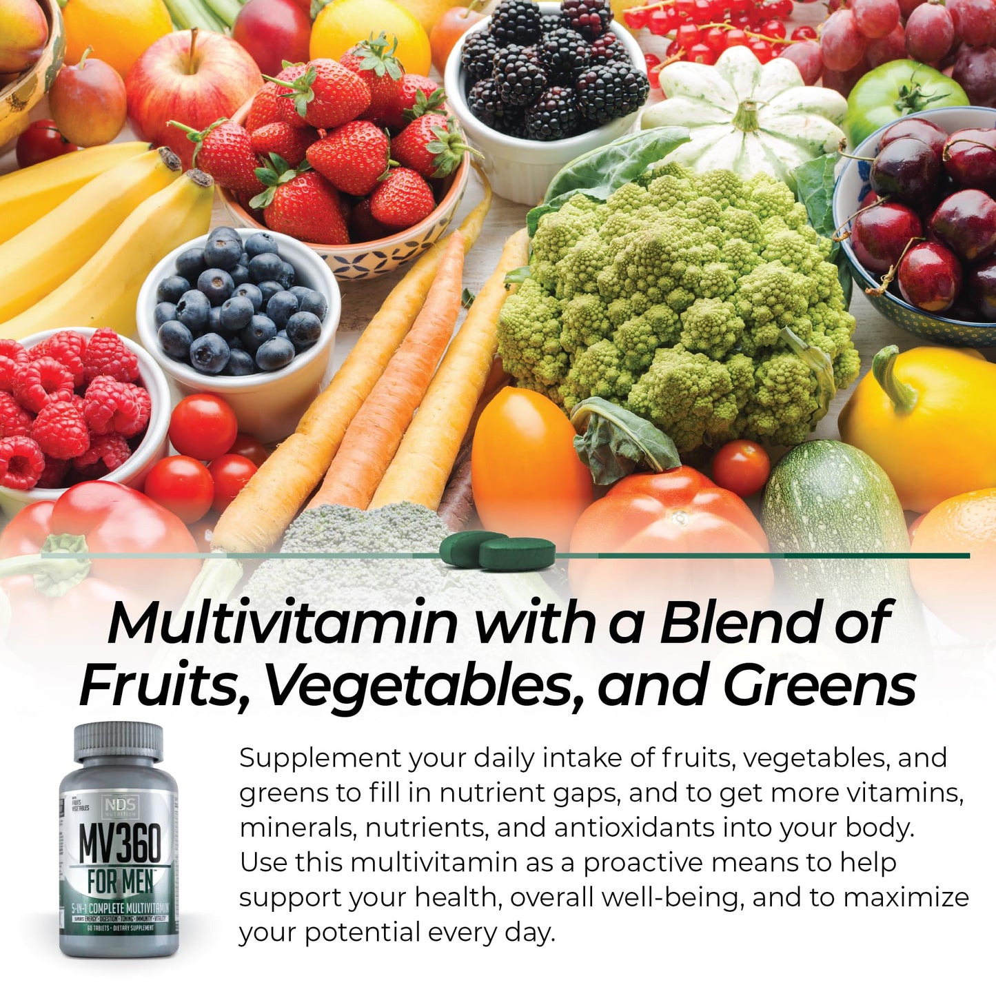 Multivitamínico con frutas y vegetales para energía