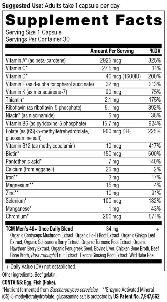 Tabla de vitaminas del multivitamínico para hombres 40+