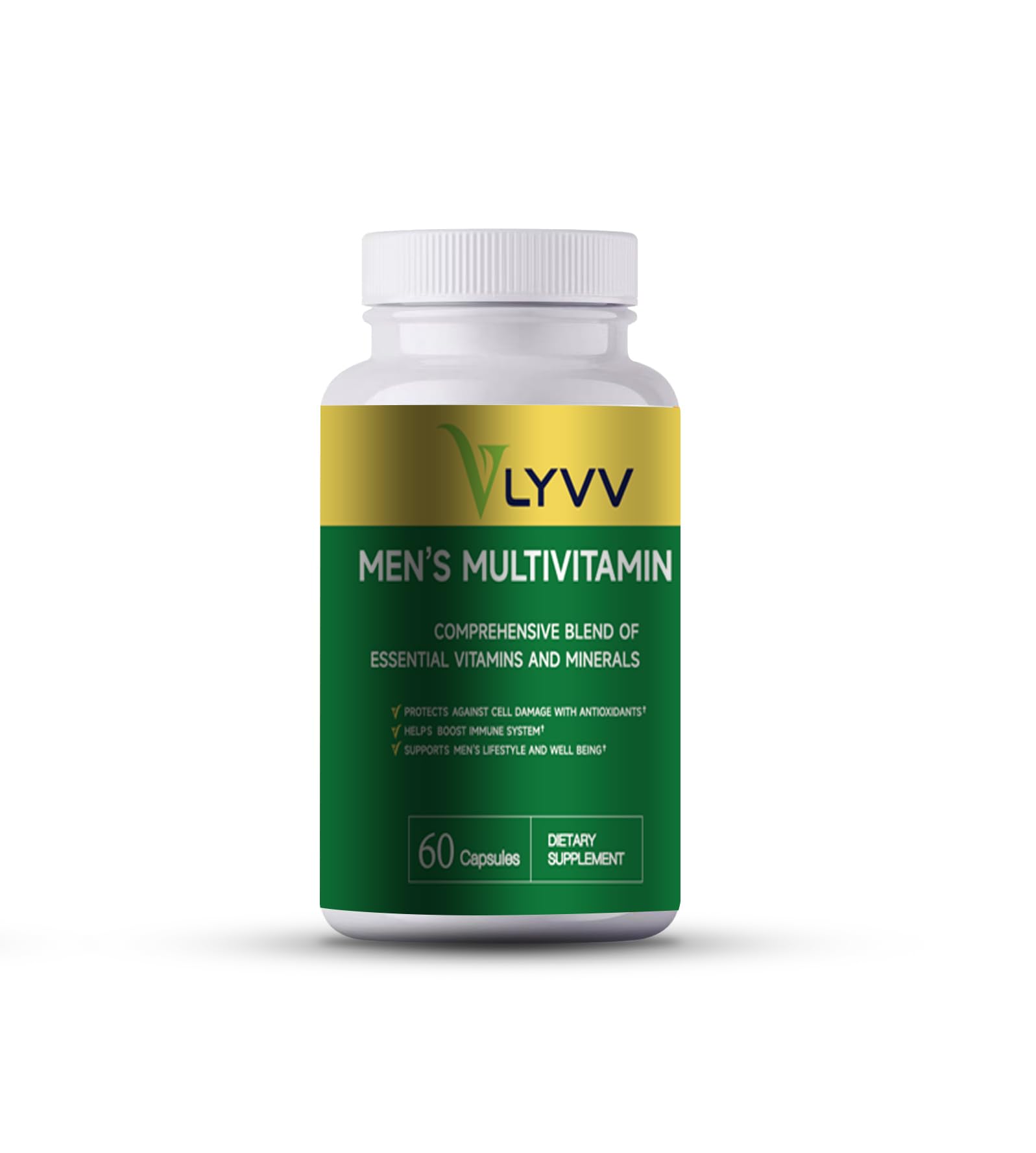 Botella de multivitamínico para hombres Lyvv con 60 cápsulas