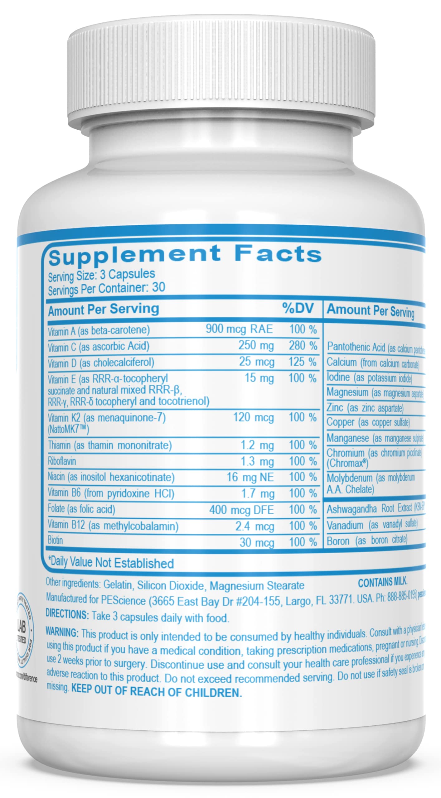 Multivitamínico hombres, PEScience presentación frontal.