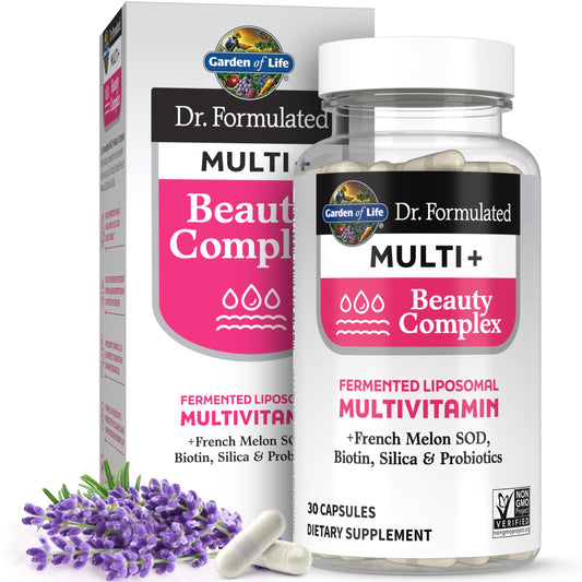 Frasco de multivitamínico liposomal para belleza de Garden of Life.