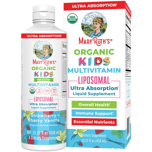 Multivitamínico liposomal MaryRuth's para niños con sabores de fresa, cereza y vainilla