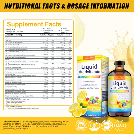 Multivitamínico líquido HEALOADING sabor fruta mixta