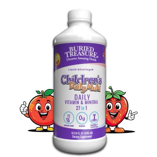 Botella de multivitamínico líquido infantil sabor naranja mango