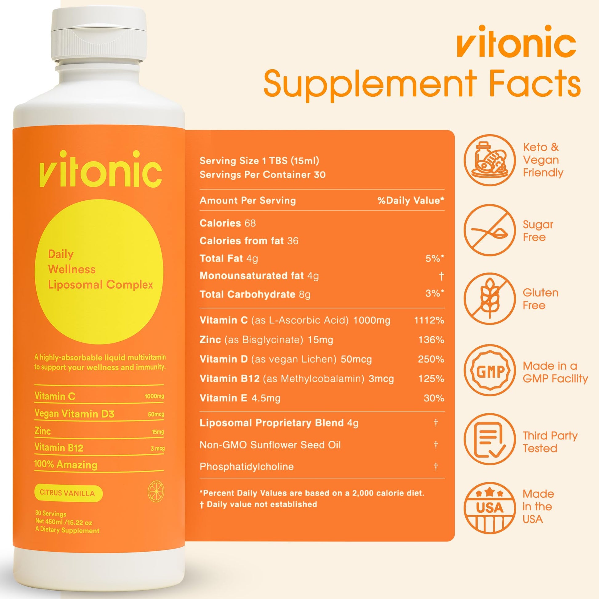 Multivitaminico líquido vitamina c 1000mg VITONIC 30 porciones