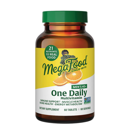 Botella de multivitamínico MegaFood para hombres mayores de 40