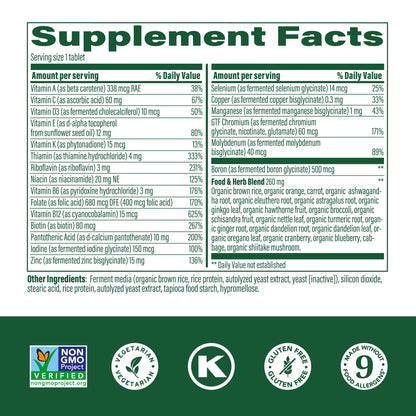 MegaFood multivitamínico con ingredientes naturales y suplemento dietético