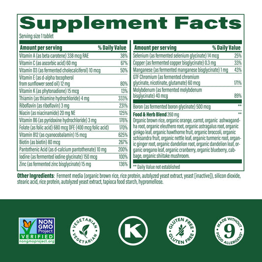MegaFood multivitamínico con ingredientes naturales y suplemento dietético