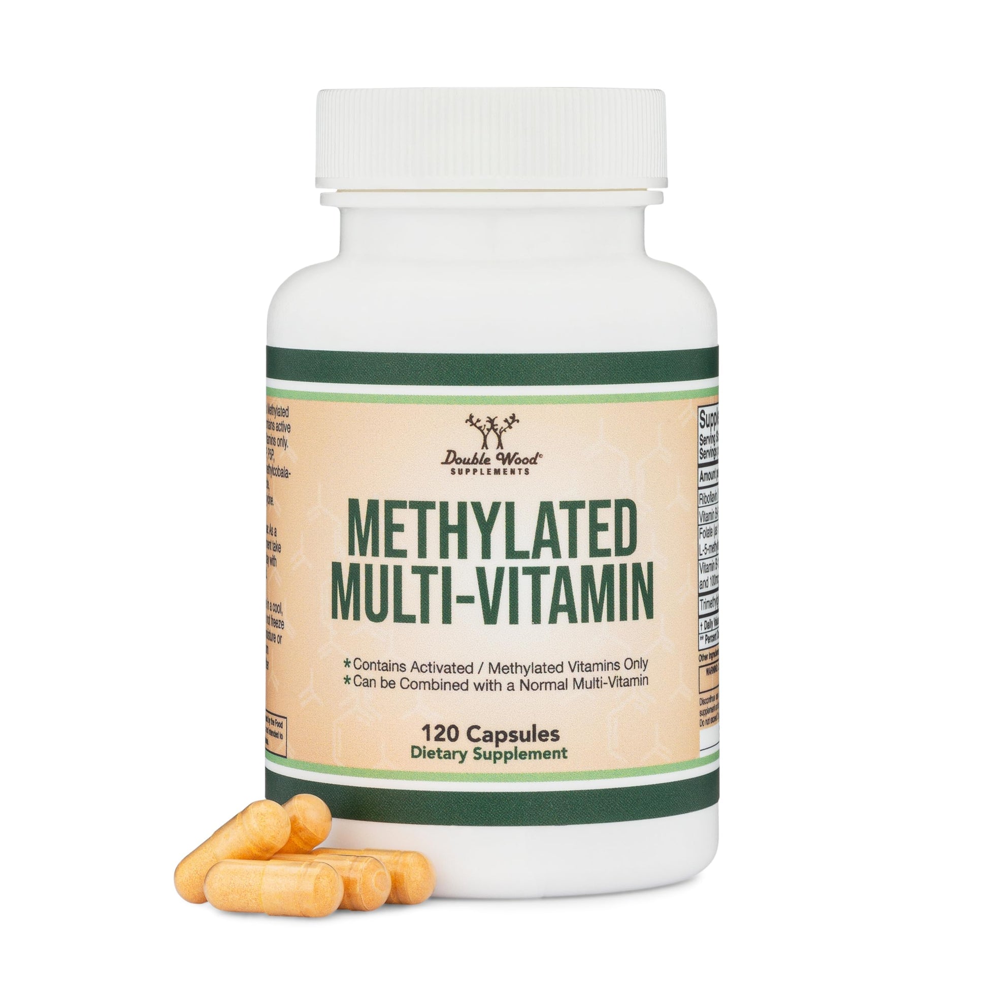 Botella de multivitamínico metilado Double Wood con 120 cápsulas