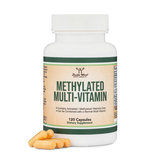 Botella de multivitamínico metilado Double Wood con 120 cápsulas