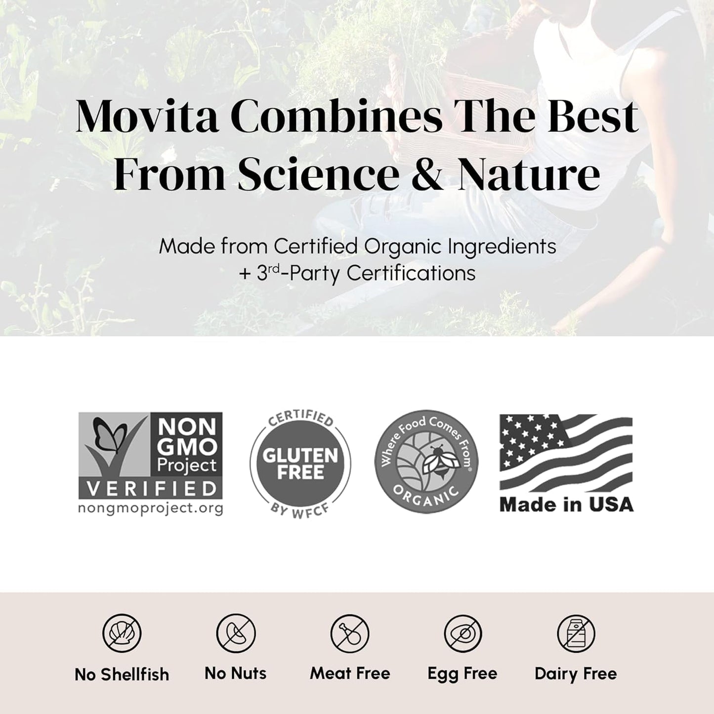 multivitamínico Movita certificado sin alérgenos hecho en EE.UU.