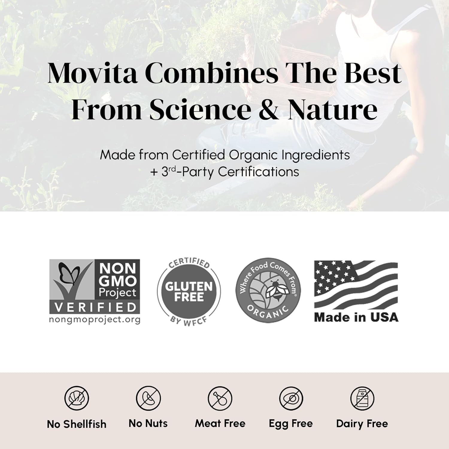 multivitamínico Movita certificado sin alérgenos hecho en EE.UU.