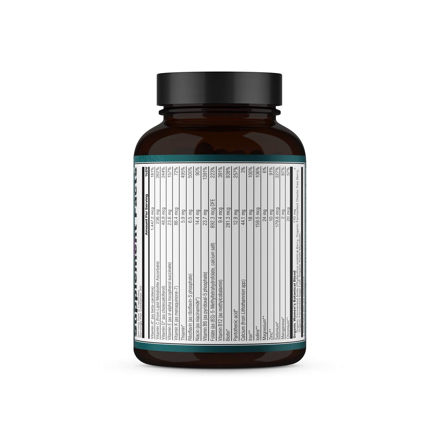Multivitamínico para mujeres vista trasera de ingredientes