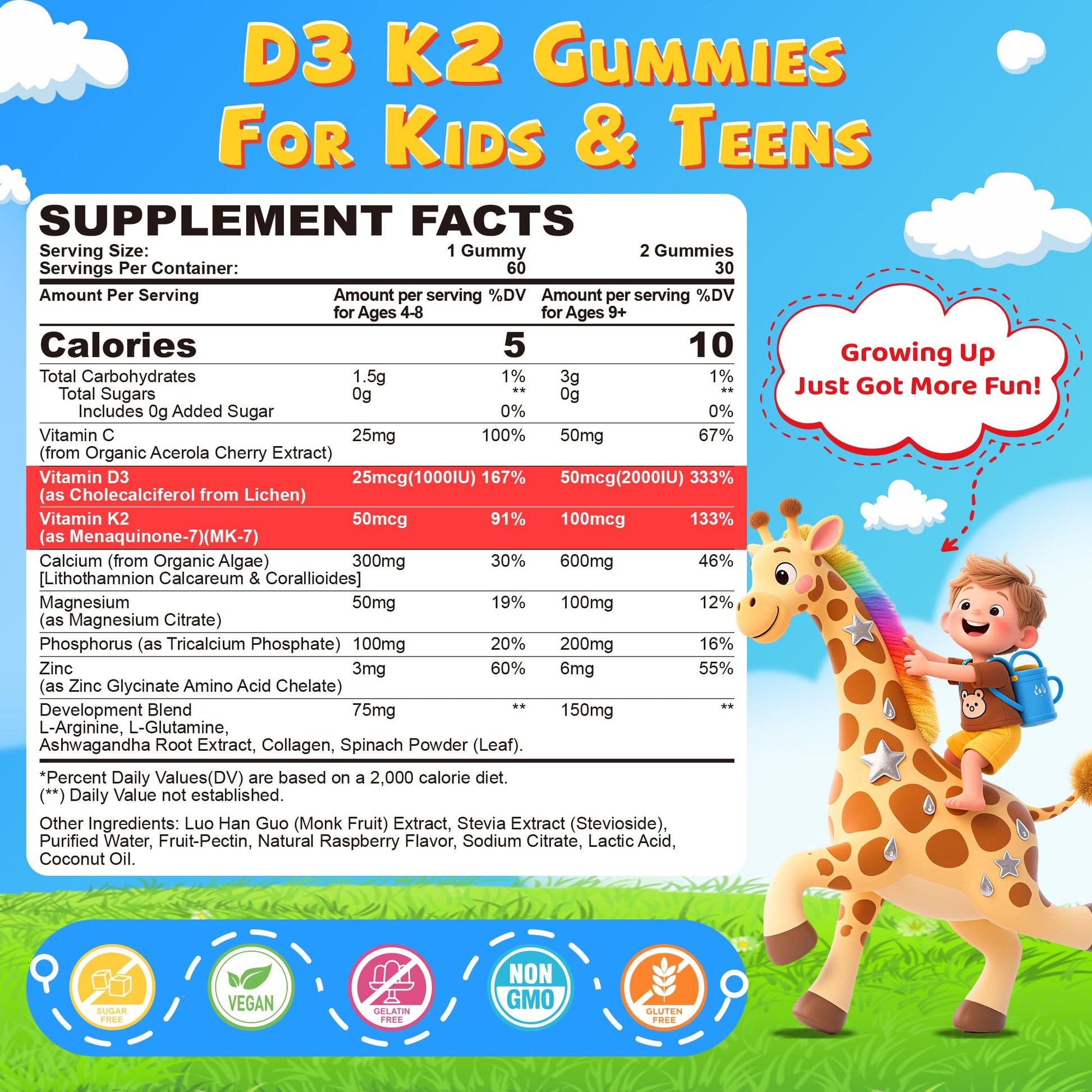 Multivitamínico niños D3 K2 calcio magnesio zinc