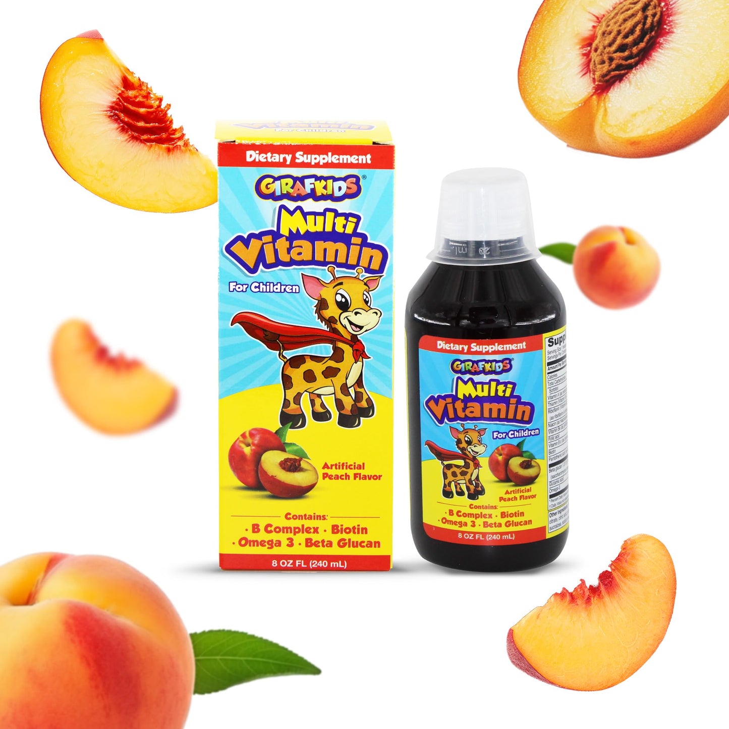 Multivitamínico para niños con sabor melocotón.