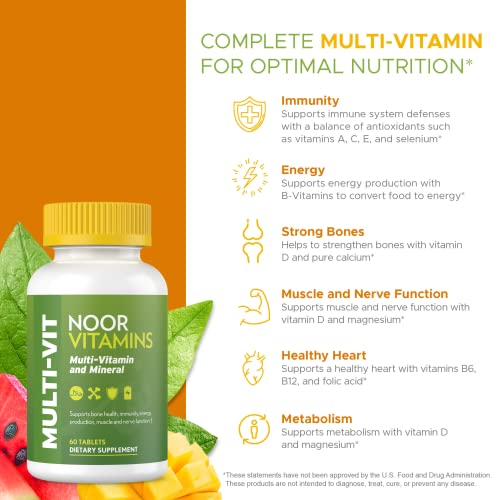 Presentación de multivitaminas Noor con lista de beneficios