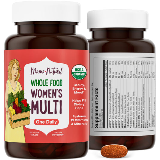 Frasco multivitamínico orgánico Mama Natural para mujeres 30 días