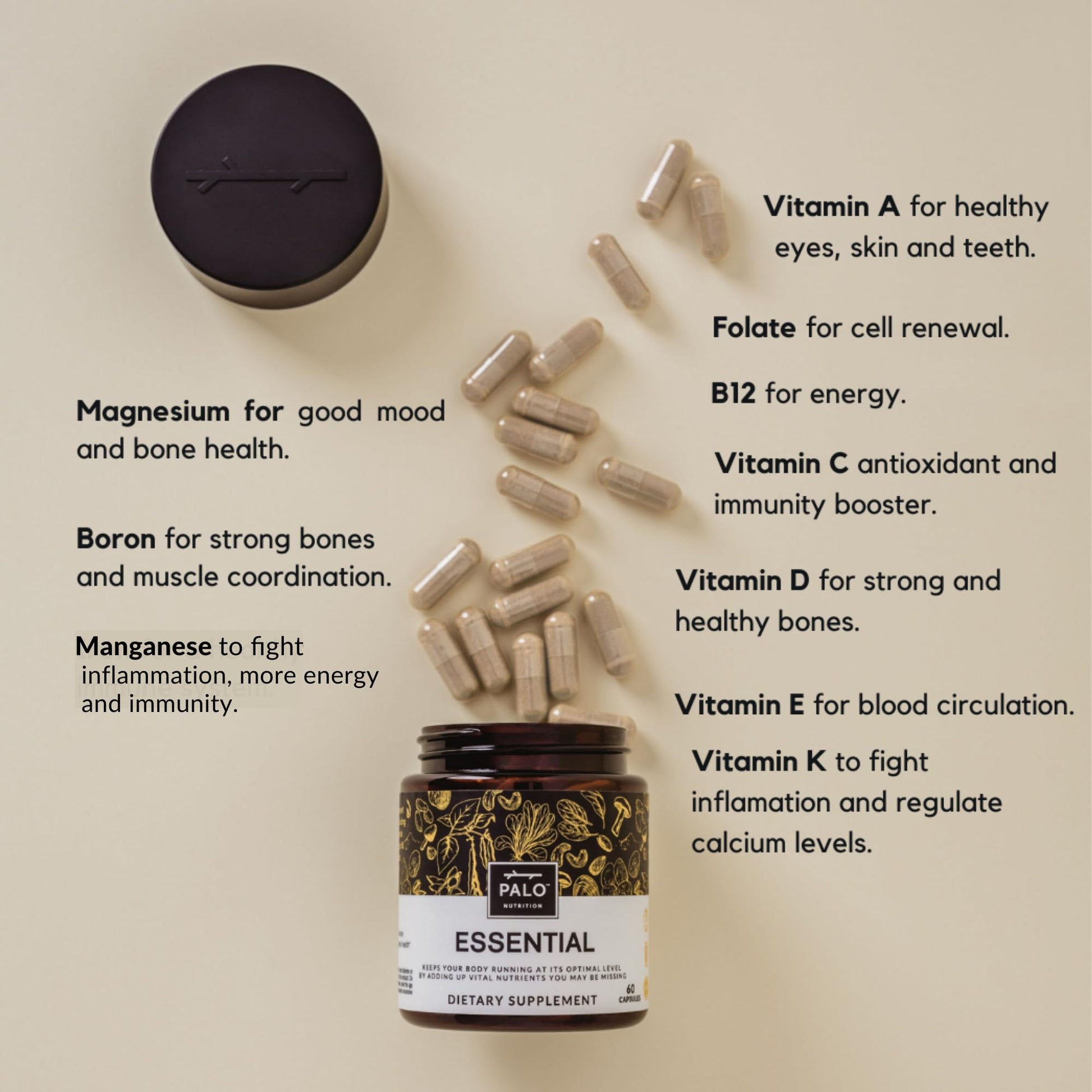 Multivitamínico PALO con vitaminas D3, K2 y minerales