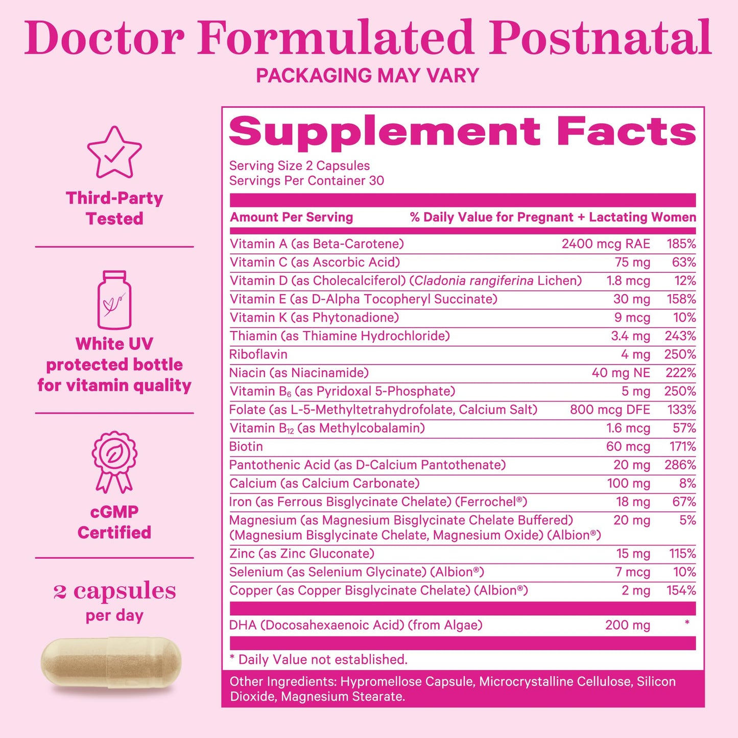 Multivitamínico postnatal con DHA vegano y vitaminas B Pink Stork