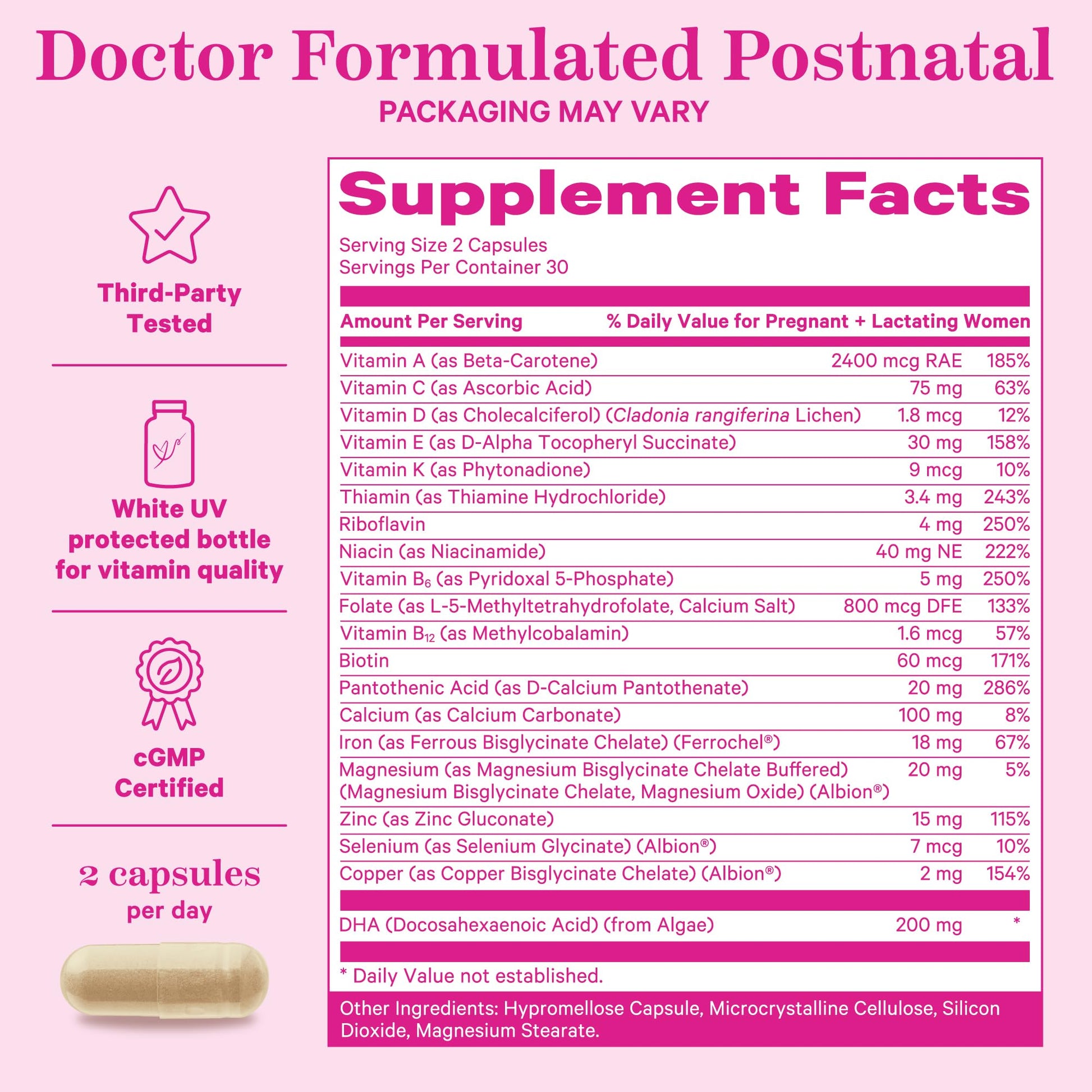 Multivitamínico postnatal con DHA vegano y vitaminas B Pink Stork