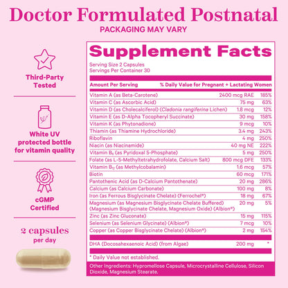 Multivitamínico postnatal con DHA vegano y vitaminas B Pink Stork