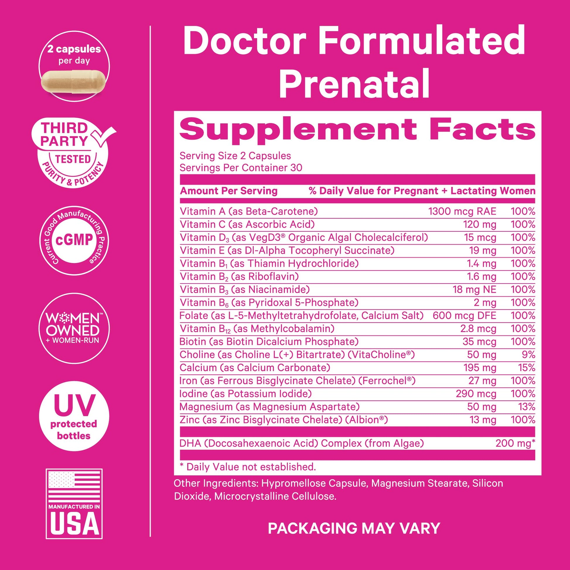 Multivitamínico prenatal Pink Stork para mujeres embarazadas
