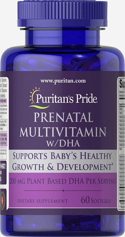 Multivitamínico prenatal Puritan's Pride con DHA y cápsulas blandas