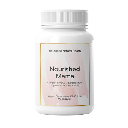 Multivitamínico prenatal vegano Nourished Mama frasco blanco 90 cápsulas