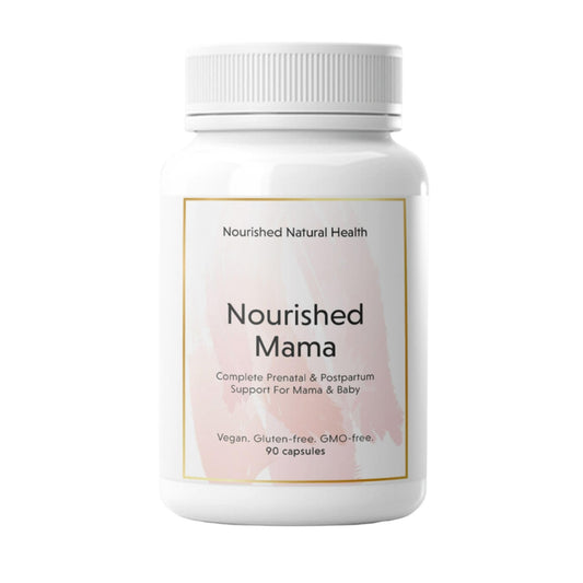 Multivitamínico prenatal vegano Nourished Mama frasco blanco 90 cápsulas