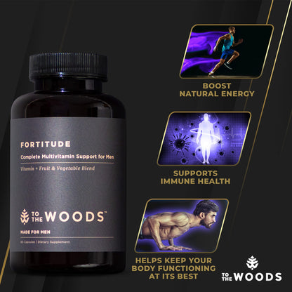 Multivitamínico To The Woods con imágenes de apoyo y descripción de beneficios.