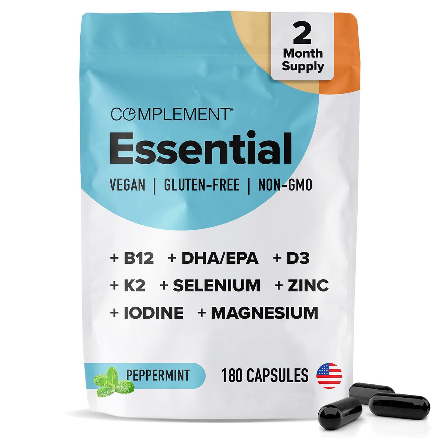 Paquete de multivitamínico vegano complement con 180 cápsulas y omega 3
