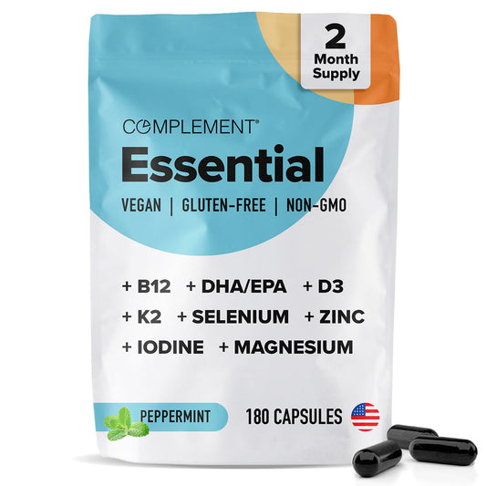 Paquete de multivitamínico vegano complement con 180 cápsulas y omega 3