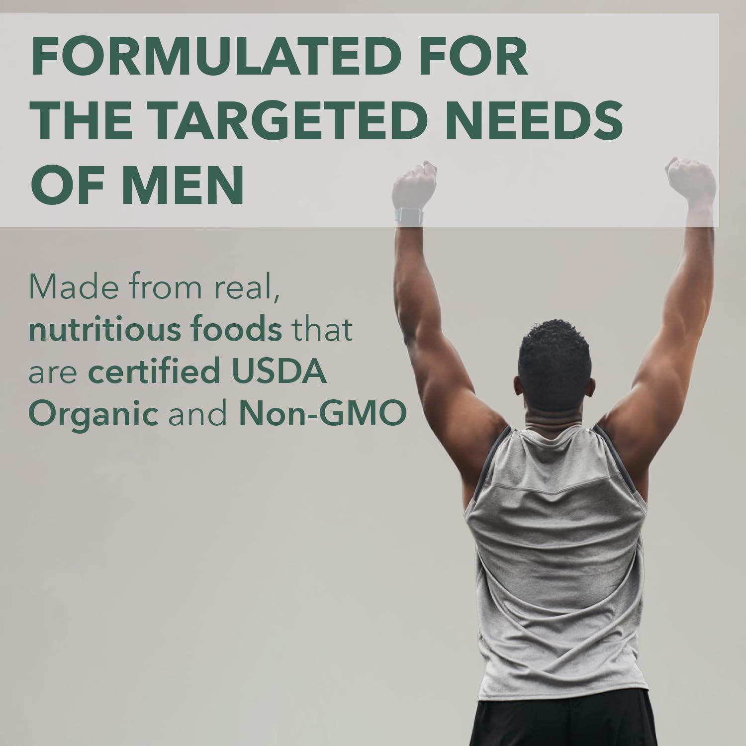 Multivitamínico vegano formulado para las necesidades específicas de los hombres.