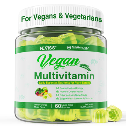 Frasco de multivitamínico vegano Neviss en vidrio